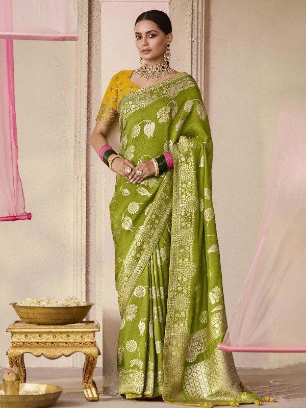 Lime Green Dola Viscose Silk Saree